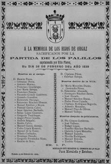 Relación de sacrificados por la Partida de Los Palillos en la villa de Orgaz el día 26 de febrero de 1839.